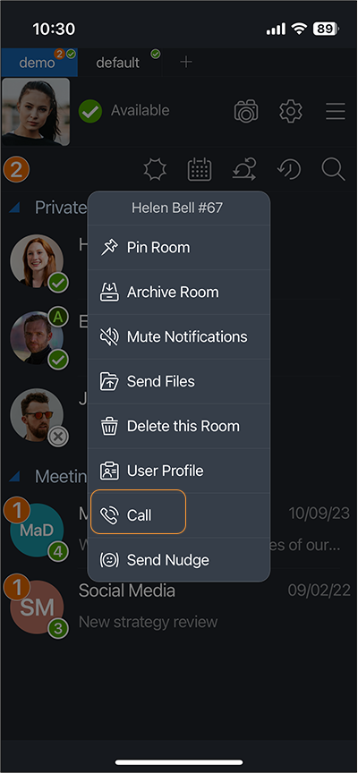 Selecting a user to make a call